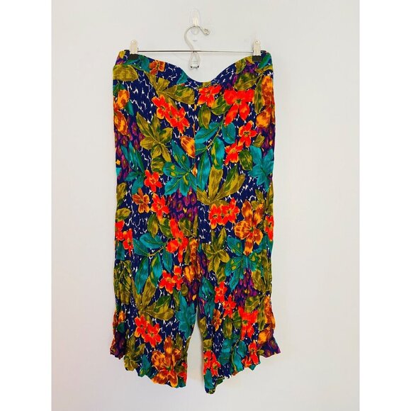 Vtg Russ Cropped Pull On Gauze Pants, Floral Size 18 Made in USA Union Made - Picture 2 of 9